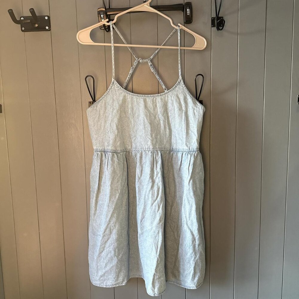 Light blue denim babydoll dress with adjustable straps #denim #babydoll